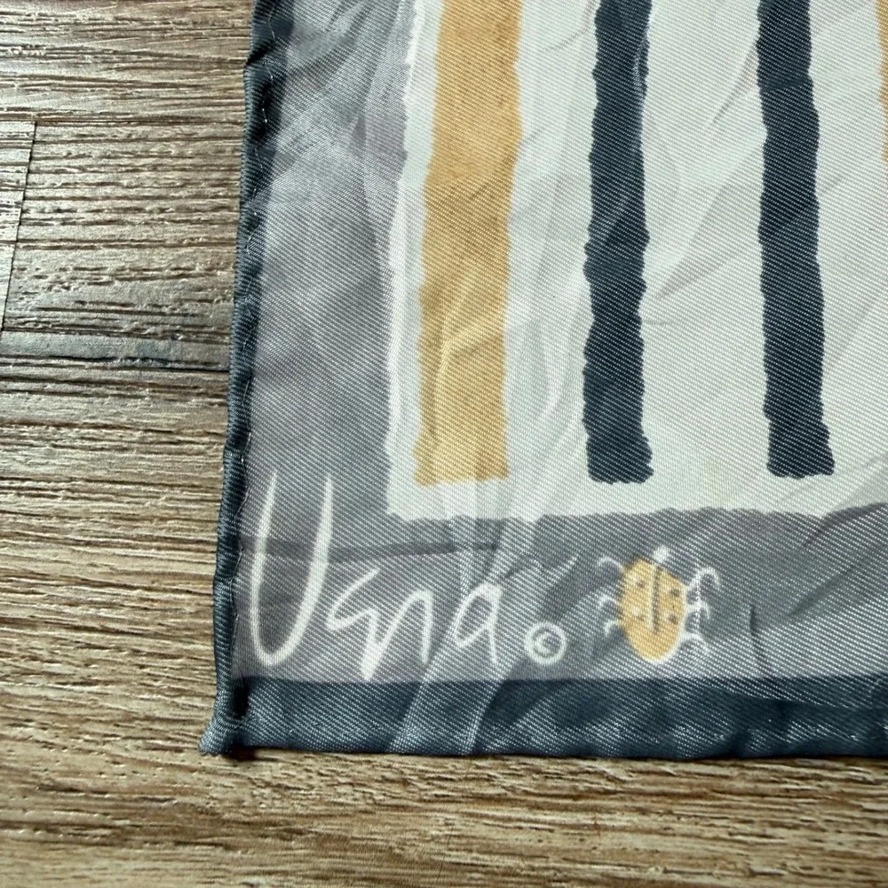 Vera Neumann Striped Silk Scarf Square Vintage | Yellow White Gray | 26